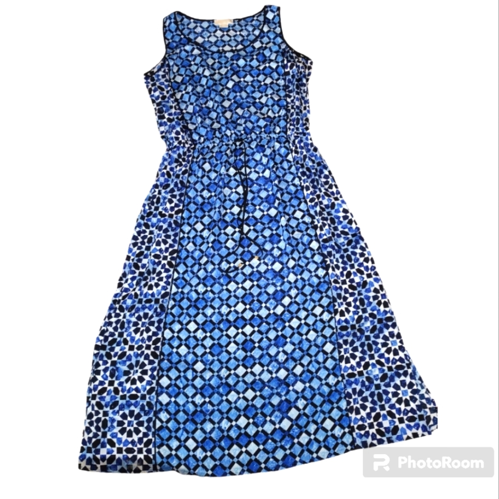 Michael Kors Women's Plus Size 2X Blue Geometric Dress W Square Beads Y2K